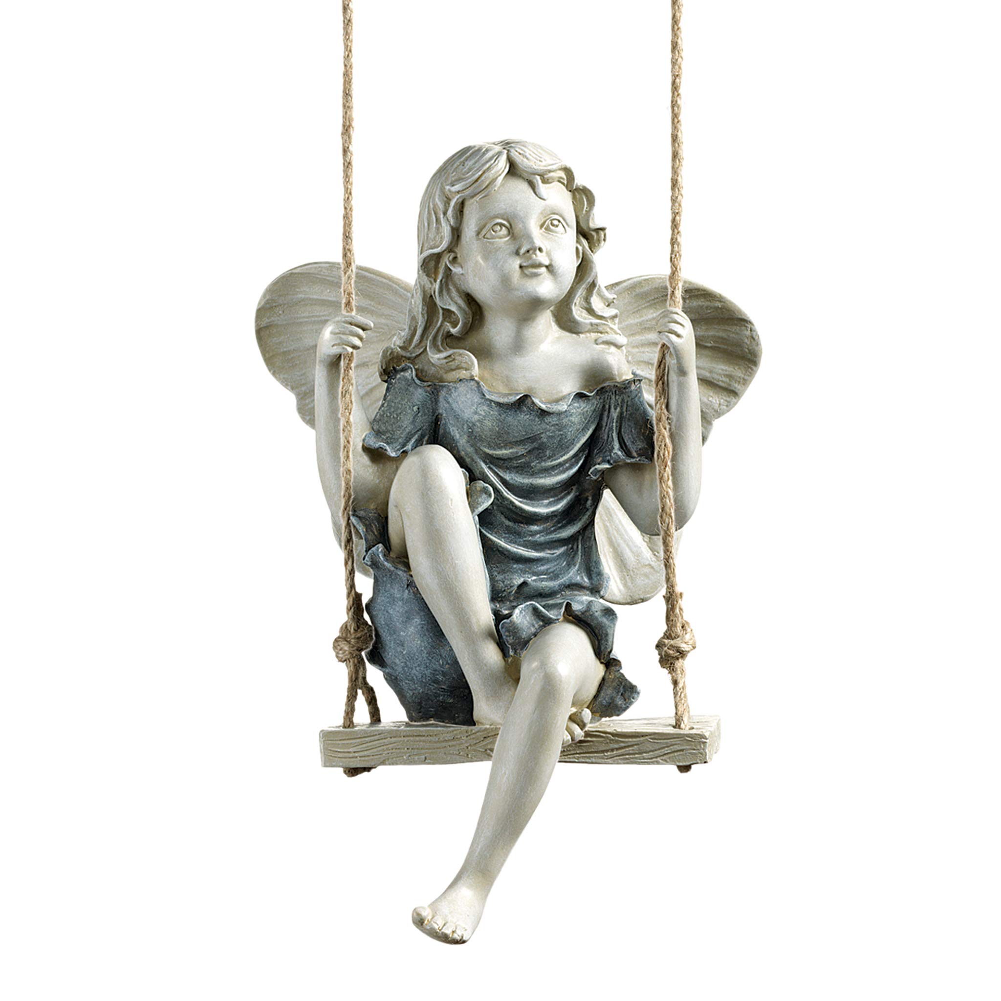 Design Toscano EU42046 Summertime Fairy on a Swing Hanging Statue, 29 cm, Polyresin, Two Tone Stone, Multicolored