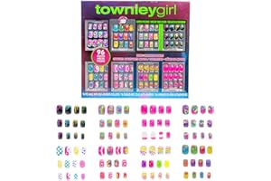 Townley Girl 96 Pcs Press-On Nails Including 3D and Glow-In-Dark Artificial False Nails Set for Tweens with Pre-Glue Full Cover Acrylic Nail Tip Kit, Great for Gifts, Parties, Sleepovers and Makeovers