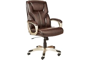 Amazon Basics Executive High Back Office Desk Chair, Adjustable Height, Tilt, Swivel, One Size, Brown/Gold