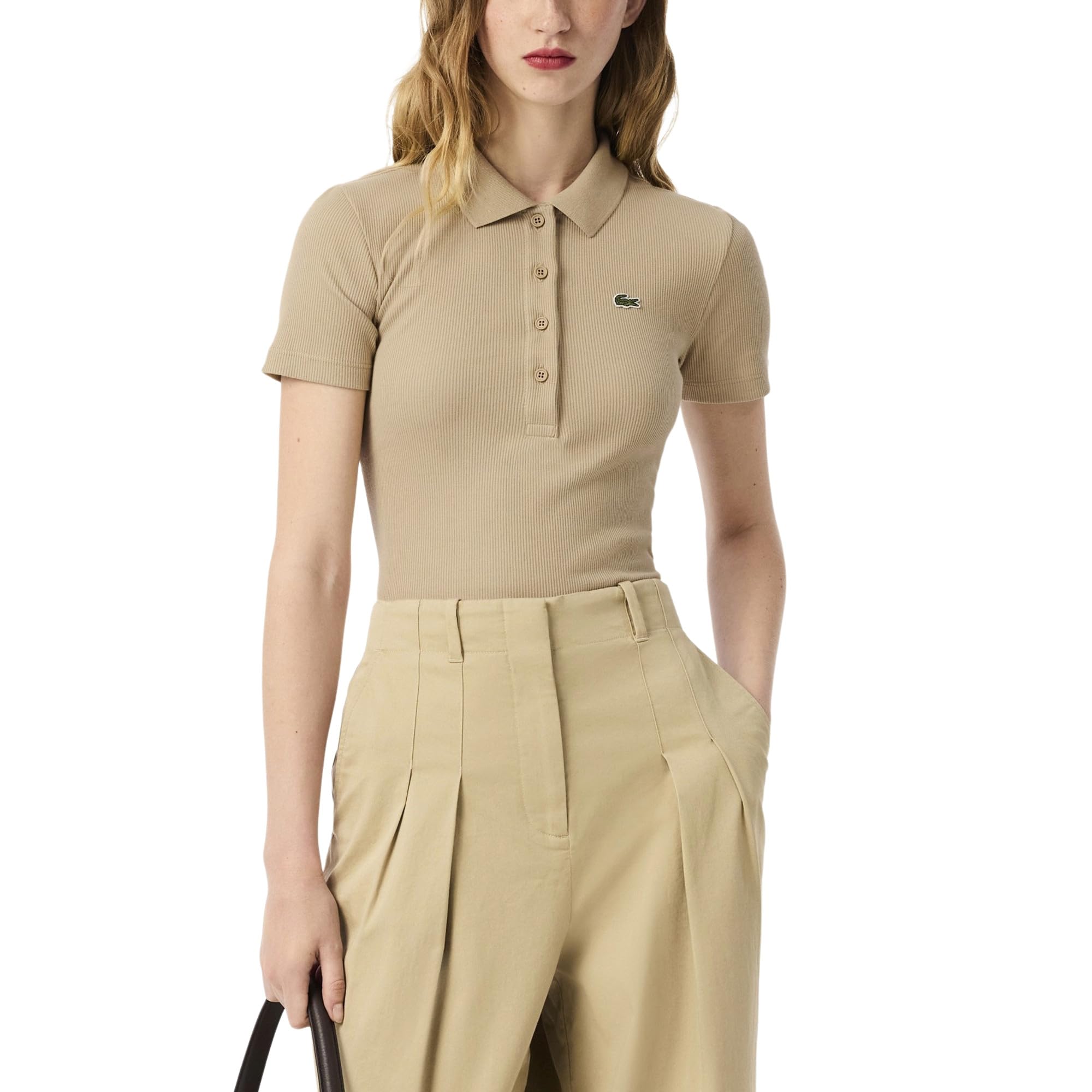 Lacoste Women’s Slim Fit L.12.D Ribbed Cotton Polo Shirt, Viennese, 36