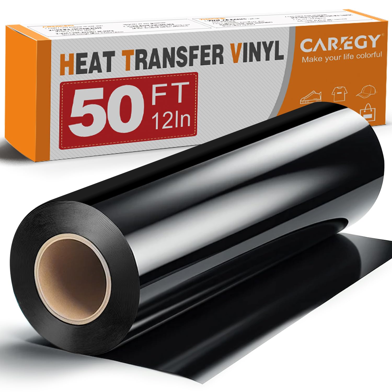 Photo 1 of CAREGY Heat Transfer Vinyl HTV for T-Shirts 12 Inches by 50 Feet Roll (Black)
