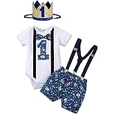 Highnesson-ww Baby Boy Funny First Birthday Clothes Infant Clothes Bow Tie Dinosaur Themed Romper Pants Set Suspenders