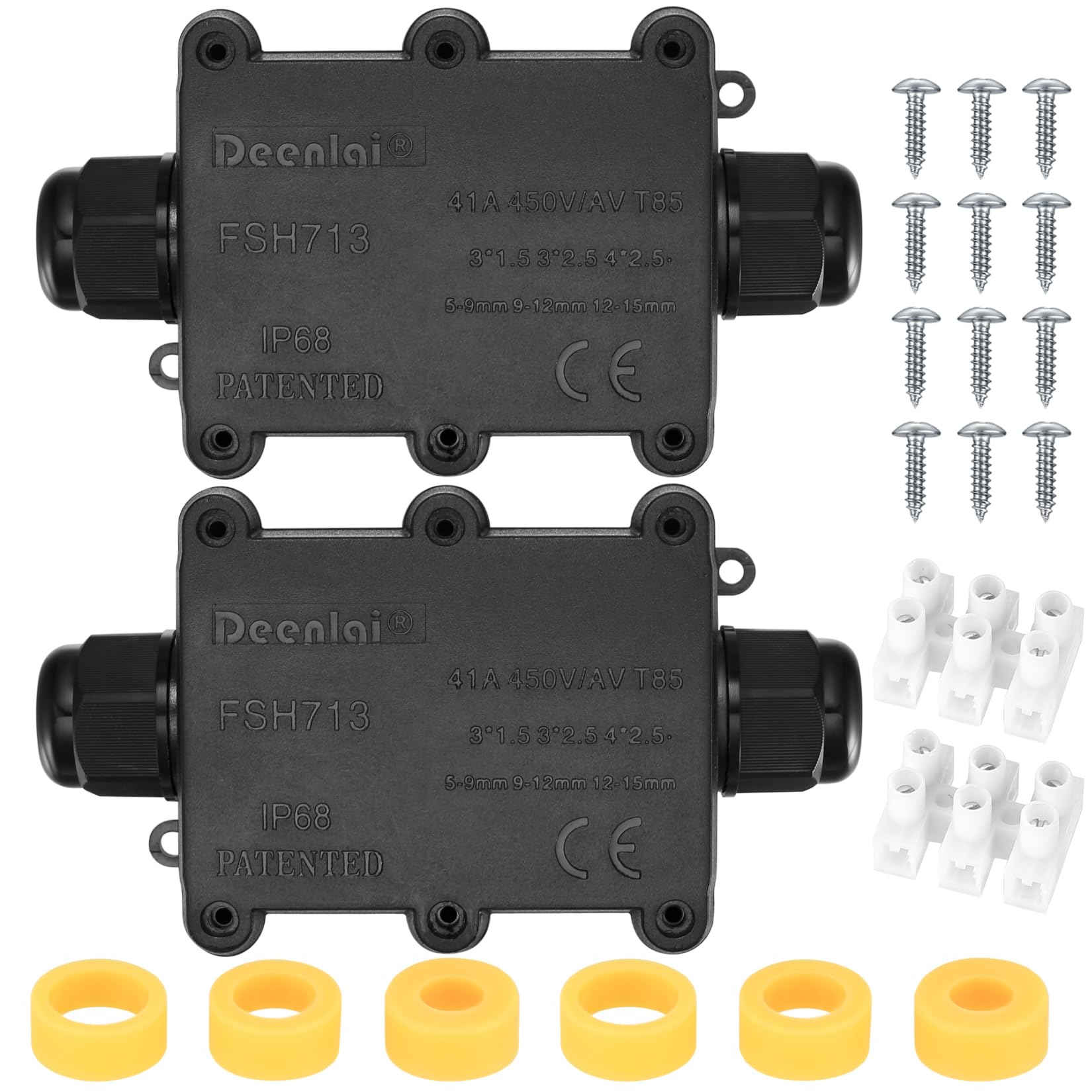 2 Pcs IP68 Waterproof Junction Box Outdoor, 2 Way Outdoor Electrical Cable Connectors, Waterproof Electrical Junction Box for 5-15MM Diameter Cable Connection Wire Connectors, Black