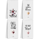 4Pcs Funny Wine Kitchen Towels 24x14 Inch, Merlot Cab Alcohol Decor Waffle Weave Hand Towels for Kitchen Bar, White Absorbent Microfiber Dish Cloth Tea Towel, Housewarming Gifts for Women Hostess