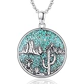 Midir&Etain Western Necklace 925 Sterling Silver Turquoise Pendant Highland Cow/Cow Skull/Hat/Tag/Cactus/Boot Cowgirl Country Jewelry for Women Men