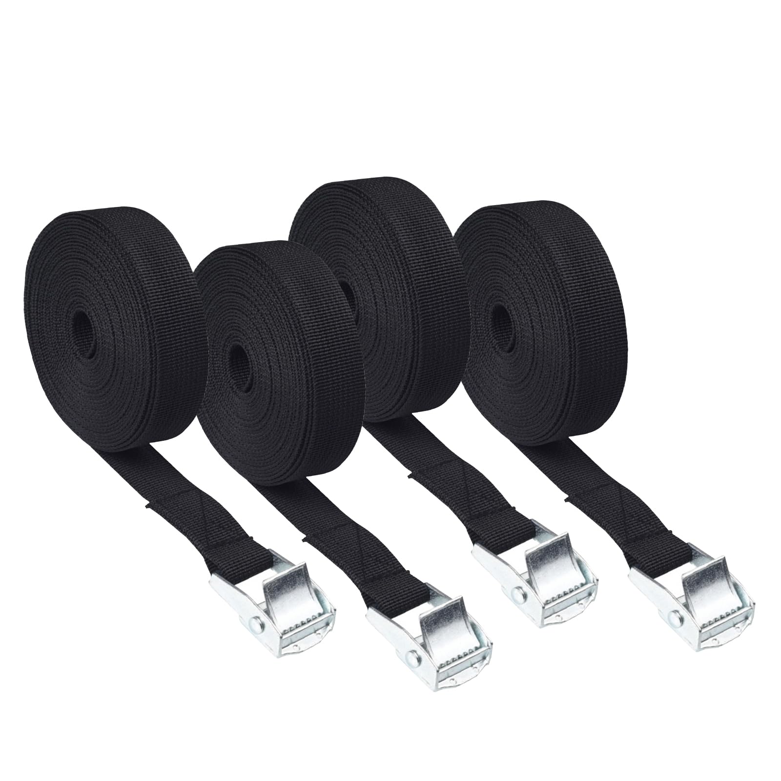 4 Pack Small Ratchet Straps with Double Hooks, 2.5cm x 2.5m Tie Down Straps with Cam Buckle for Securely Fastening Motorcycles, Car Roof Racks, Bicycles, Surfboards, Kayaks, Vans, Luggage (Black)