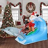 Vipush 7.5 FT Christmas Inflatable Decorations Santa Claus Surfing Christmas Decorations Outdoor Inflatable with LED Light, Outdoor Holiday Decor Blow Up Yard Decor