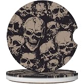 HUWAAI Retro Skull Pattern Car Cup Holder Coasters 2 Pack 2.63