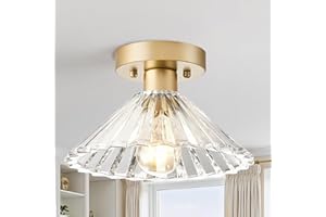 Modern Round Glass Ceiling Light, Mid-Century Lighting Fixtures, Gold Semi Flush Mount Ceiling Light for Hallway, Kitchen, La