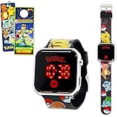 Pokemon Watch for Kids - Bundle with LCD Digital Watch for Kids with Straps Featuring Pikachu, Charmander, Squirtle, Bulbasaur Plus Bookmark, More | Easy to Read Pokemon Wristwatch for Boys