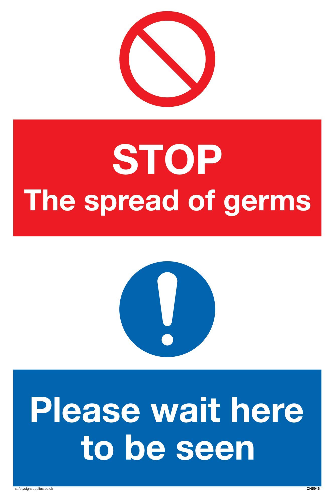 Viking Signs STOP germs PLEASE wait here to be seen sign - Vinyl/Sticker