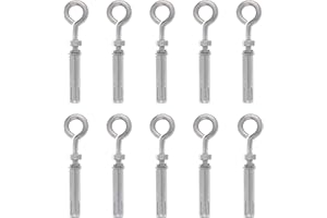 PNXKTXO 10 Pack M8 Concrete Eye Bolt, 5/16" 105mm Shoulder Eyebolt Screw Stainless Steel Wall Concrete Brick Anchor, Heavy Duty Eyebolts Expansion Lifting Ring Bolts Fastener