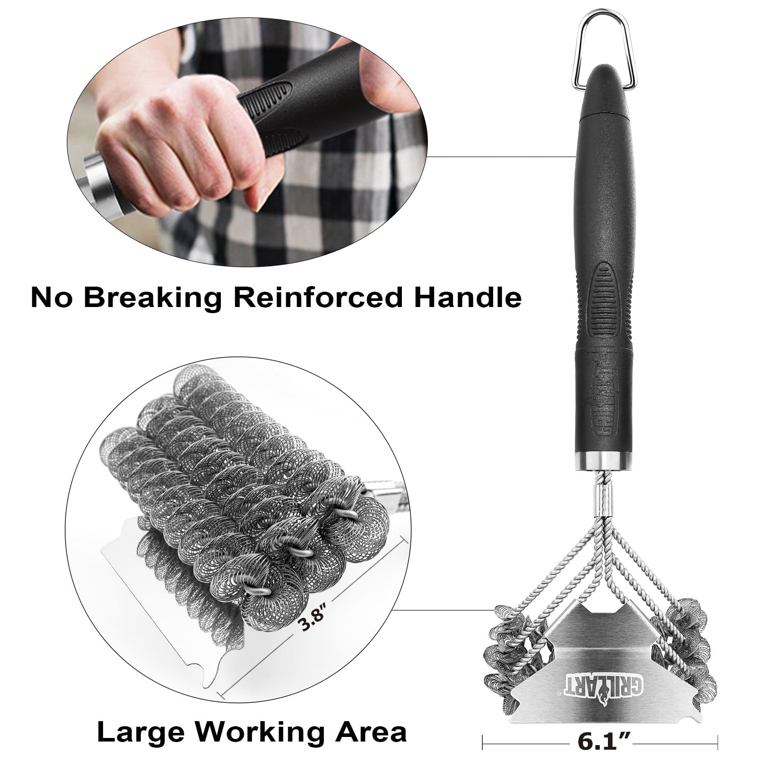 GRILLART Grill Brush and Scraper Bristle Free – Safe BBQ Brush for Grill – 18'' Stainless Grill Grate Cleaner - Safe Grill Accessories for Porcelain/Weber Gas/Charcoal Grill – Gifts for Grill Wizard