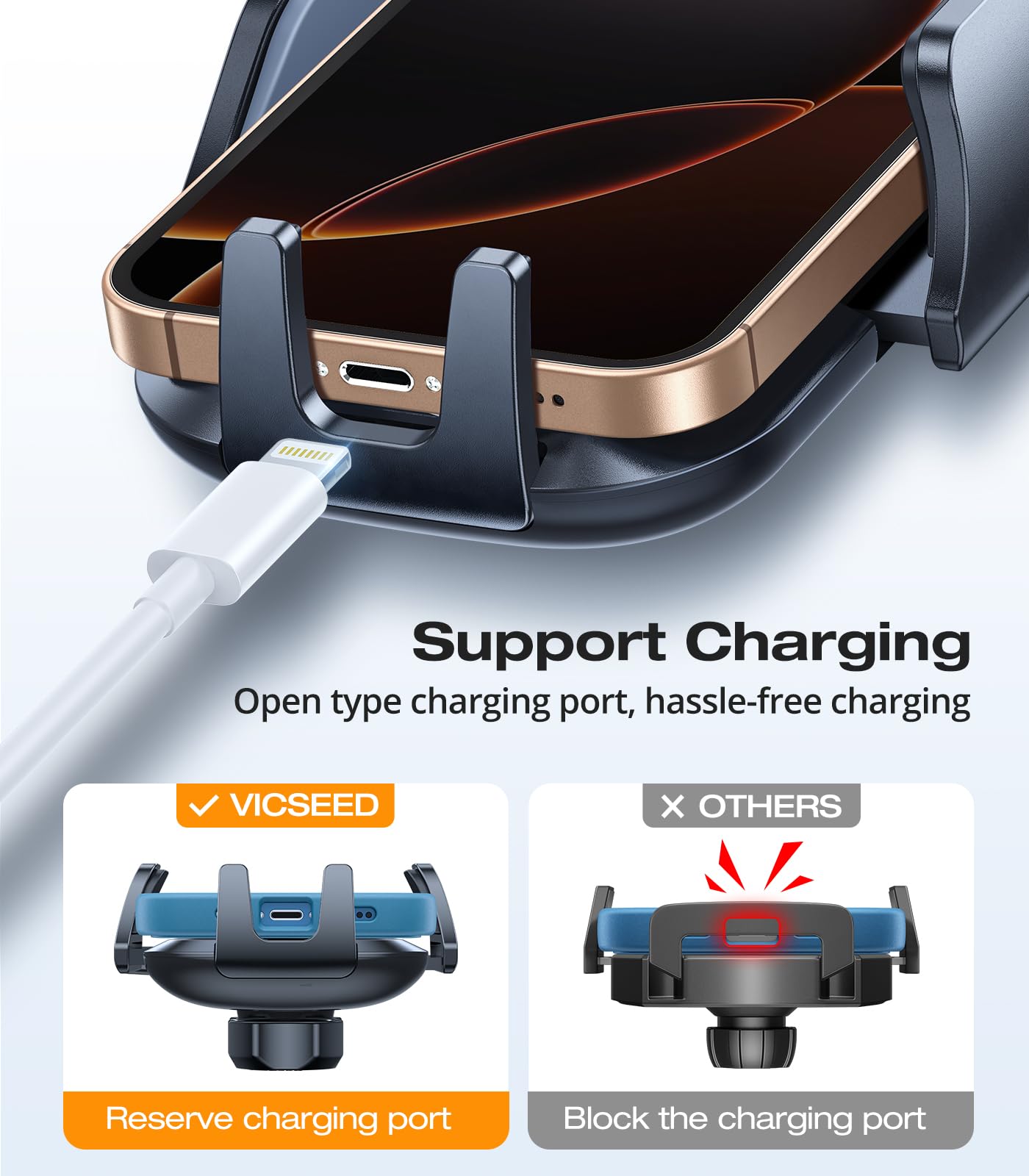 VICSEED Military-Grade Sturdy Car Phone Holder Mount, Upgraded Anti Shake Metal CD Slot & Air Vent Thick Case Friendly Phone Mount for Car Fit for iPhone 16 15 14 Samsung All Phones