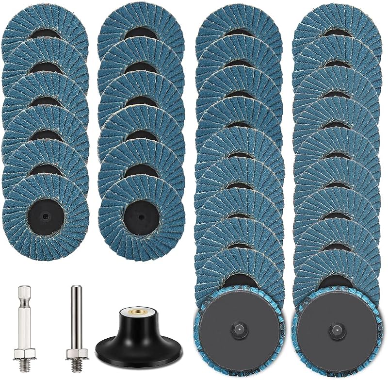 SI FANG 2in 40/60/80/120 Grit Flap Disc Set Quick Change 1/4in Shank Pad Holder