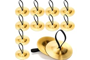 Foraineam 12 Pieces Finger Cymbals Belly Dancing Finger Zills Gold Musical Instrument Rhythm Maker Brass Finger Dance Zills for Dancer Party