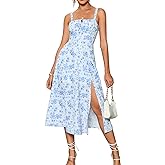 Floral Midi Corset Dress Wedding Guest Flowy Slit Lace Up Dresses for Women Tea Party A Line Casual Sundress