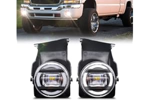 BOXLIGHT LED With DRL Fog Lights Compatible with 2003 2004 2005 2006 GMC Sierra 1500 2500 3500 1 Pair Bumper Driving Fog Lamps with wiring harness(LED-Black)