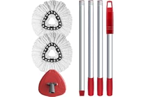 BUBLADOR Spin Mop Replacement Head Compatible with O-Cedar EasyWring 1 Tank, 2 Microfiber Mop Refills, 30-58" Handle and 1 Base Set Combo (White,1 Tank System)