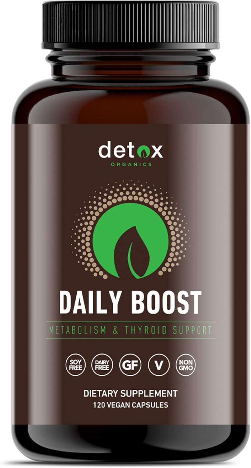 Detox Organics Daily Boost - Green Tea Extract To Increase Daily Energy and Boost Metabolism - Provides All Natural Thyroid Support For Women And Men - 120 Capsules