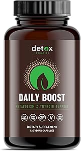 Detox Organics Daily Boost - Green Tea Extract To Increase Daily Energy and Boost Metabolism - Provides All Natural Thyroid Support For Women And Men - 120 Capsules