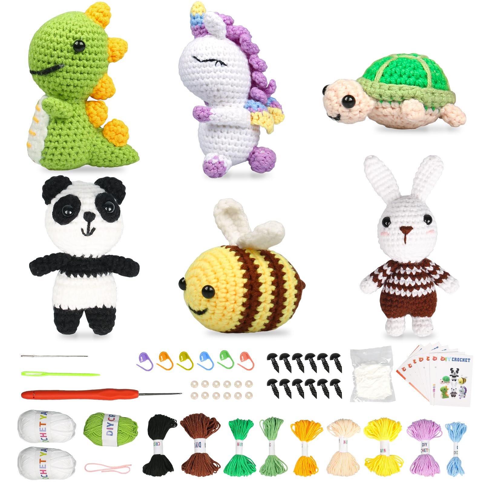 6Pcs Crochet Kit for Beginners, Crochet Starter Kit with Step-by-Step Video Tutorials, Beginner Crochet Kit for Adults Kids DIY Craft, Crochet Animal Kits for Crochet Lovers