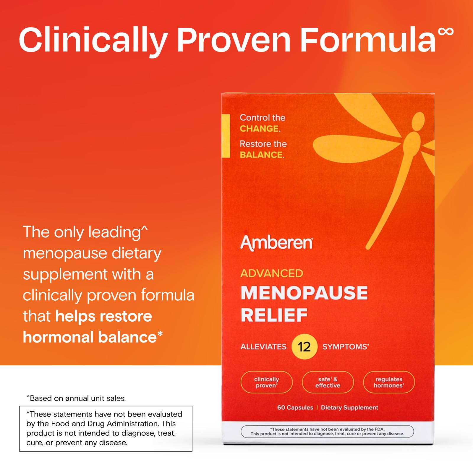 Amberen Menopause Supplement for Women, 60 Capsules, Clinically Proven, Helps Support Hormone Balance, Helps Relieve 12 Menopause Symptoms: Hot Flashes, Night Sweats, Mood Swings and More