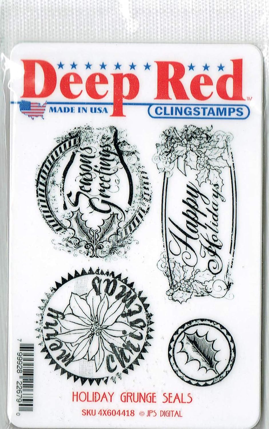 Deep Red Stamps Holiday Grunge Seals Rubber Stamp Set Arts