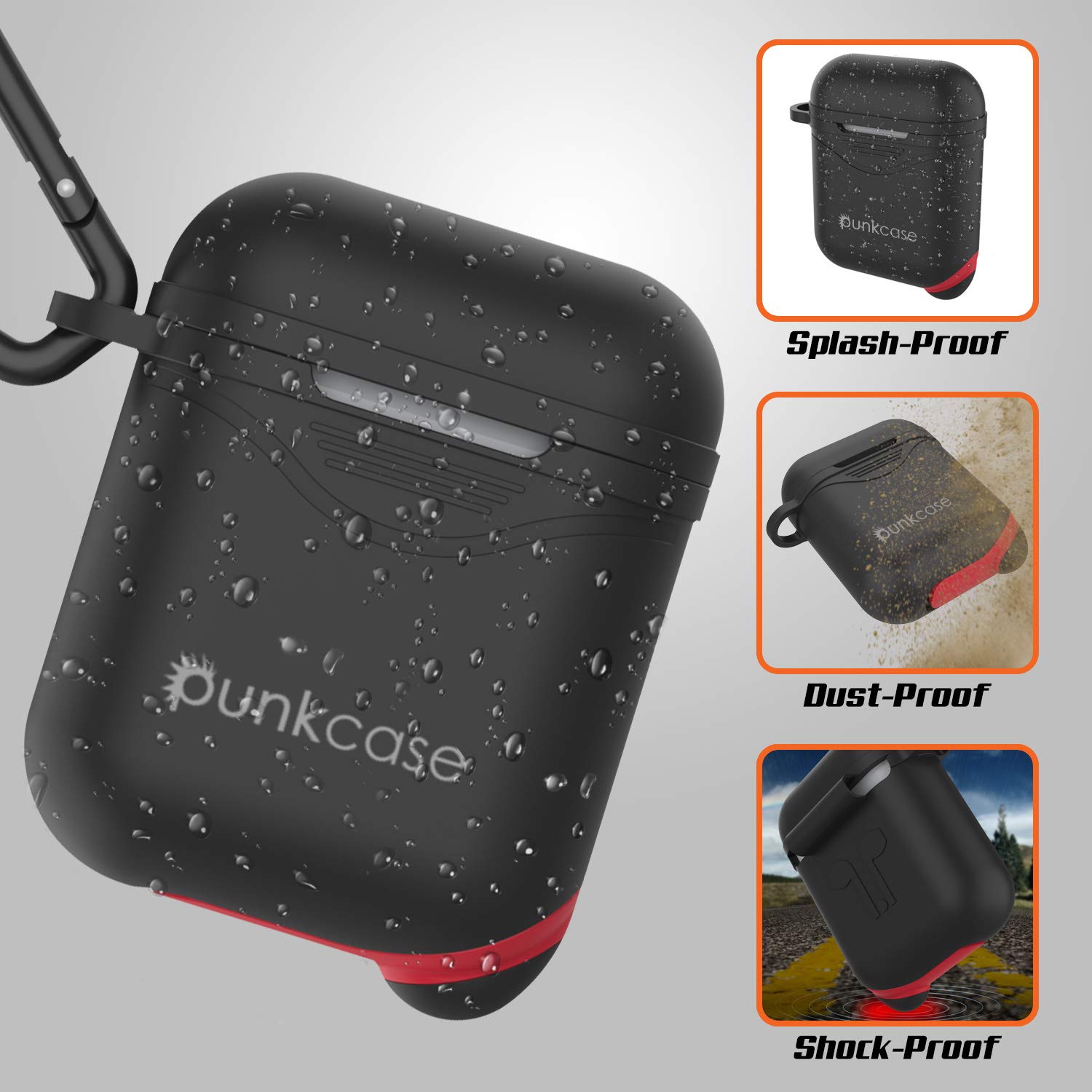 Punkcase Airpod Case with Keychain Carabiner | Protective Silicone Cover Compatible W/Apple Airpods [Shockproof] Protects Your Airpod Charging Case from Scratches & Your Airpods from Damage (Black)