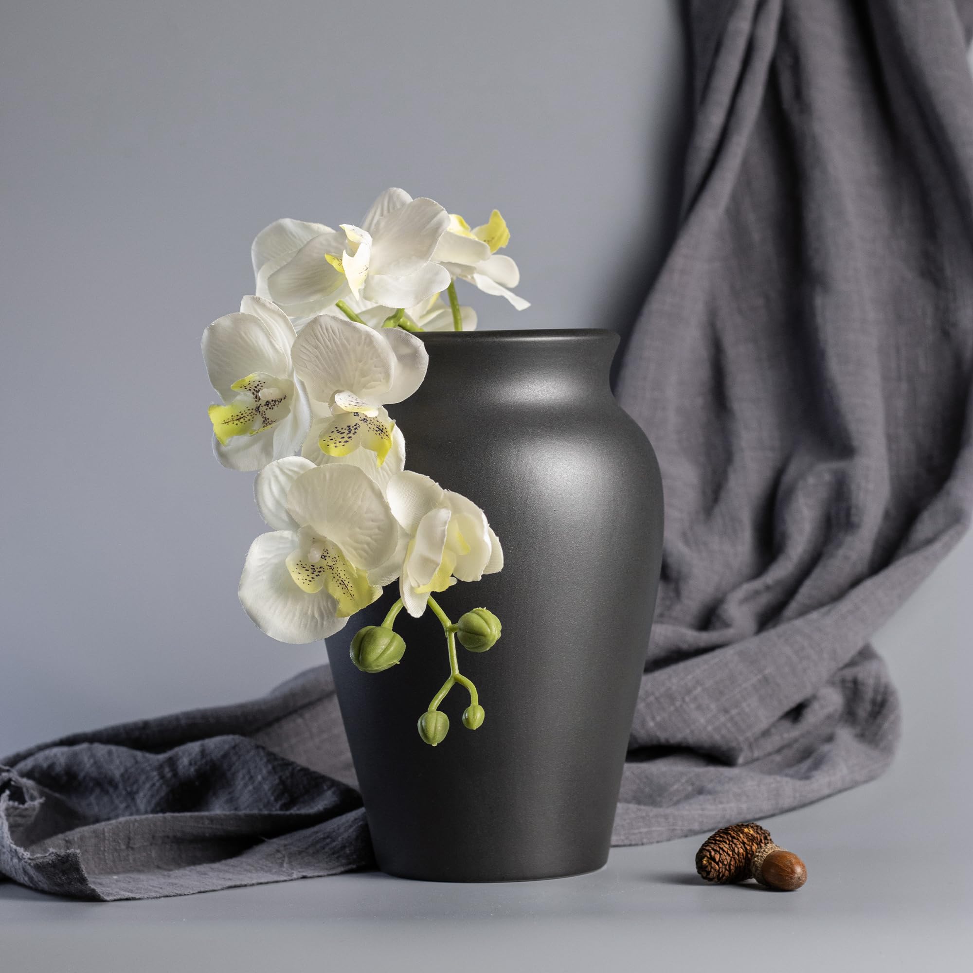 Photo 1 of ***FLOWER NOT INCLUDED*^ CLYANCE Ceramic Black Vase Home Decor, 9 Inch Wide Mouth Pottery Vase, Vintage Farmhouse Boho Neutral Terracotta Rustic Decor for Living Room, Entryway, Floor, Mantel Decoration