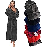 Ross Michaels Mens Robe Hooded Plush Big and Tall - Long Fleece Spa Bath Robe with Hood and Pockets - Gift for Men and Teens