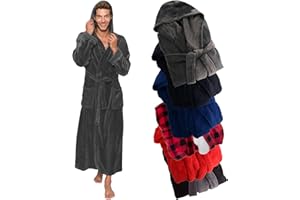 Ross Michaels Mens Robe Hooded Plush Big and Tall - Long Fleece Spa Bath Robe with Hood and Pockets - Gift for Men and Teens