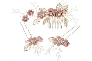 ZIMUYLOP 3pcs Rhinestone Hair Comb Flower Bridal Hair Comb Crystal Hair Clip Flower Leaf Wedding Hair Ornament (Pink)