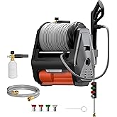 Giraffe Tools Grandfalls Retractable Pressure Washer Pro, Wall Mounted Pressure Washer with 1800W Brushless Motor, 3700PSI Electric Power Washer with 100ft Pressure Hoses, Dark Silver