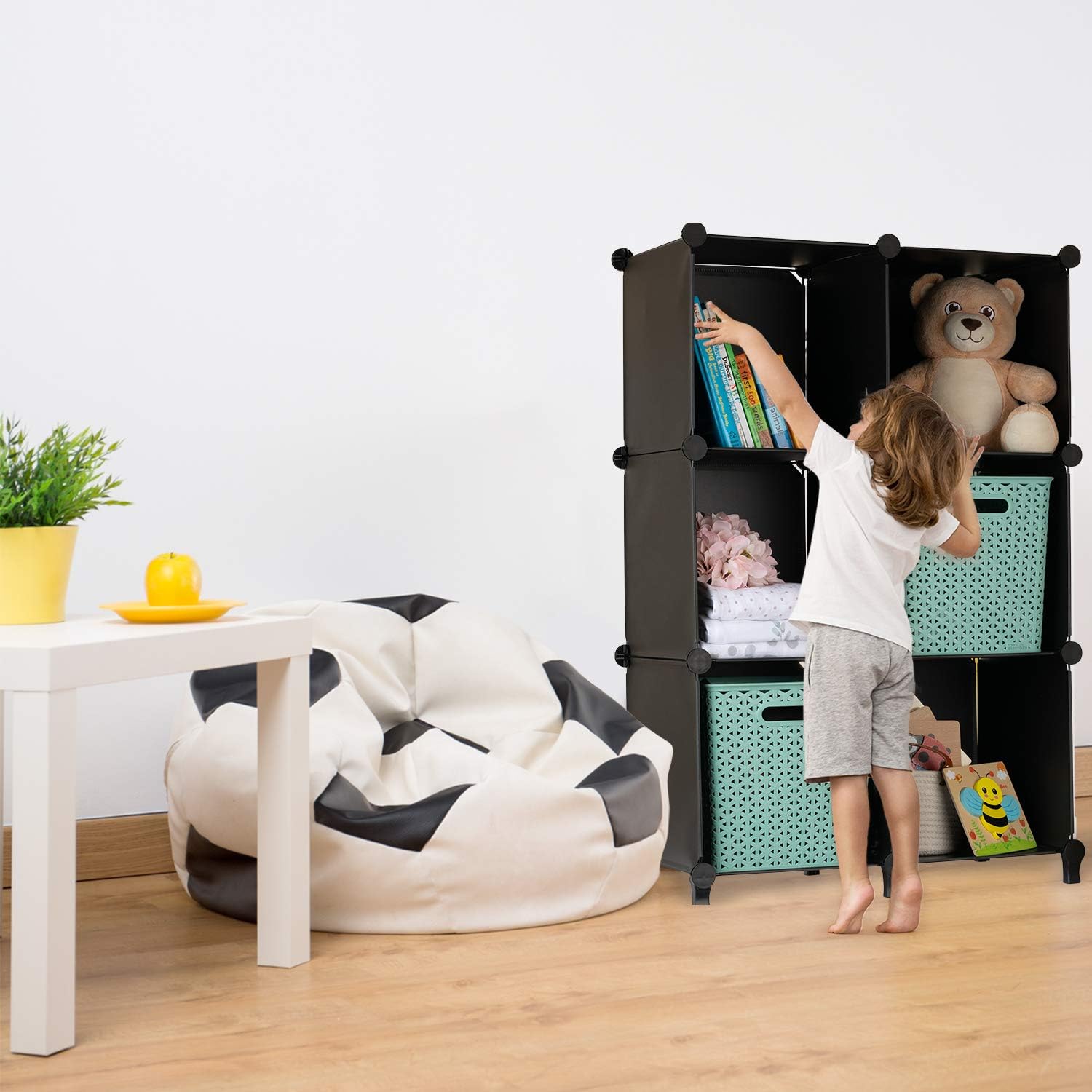 Cube Storage System (6 Cubes) – Modular DIY 6-Cube Plastic Closet Organizer Rack, Storage Shelves, Bookshelf, Bookcase for Bedroom, Office, Dorm Room, College, Living Room - Black: Furniture & Decor