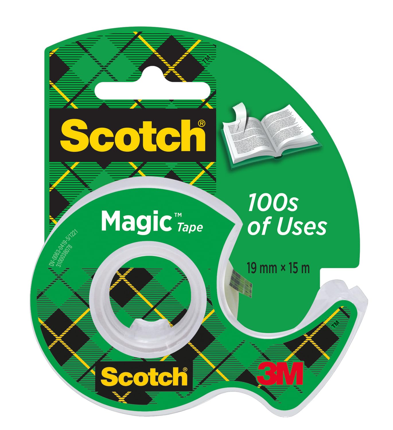 Scotch Magic Tape, 1 Roll on Handheld Dispenser, 19 mm x 15 m - General Purpose Sticky Tape for Document Repair, Labelling & Sealing