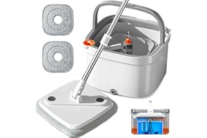 INWEJIA Spin Mop and Bucket Set with Self Separation System 360° Spinning Self-Wringing, Square Clean Mop and Bucket with Wringer (Spin Mop and Bucket Set-2Pads)