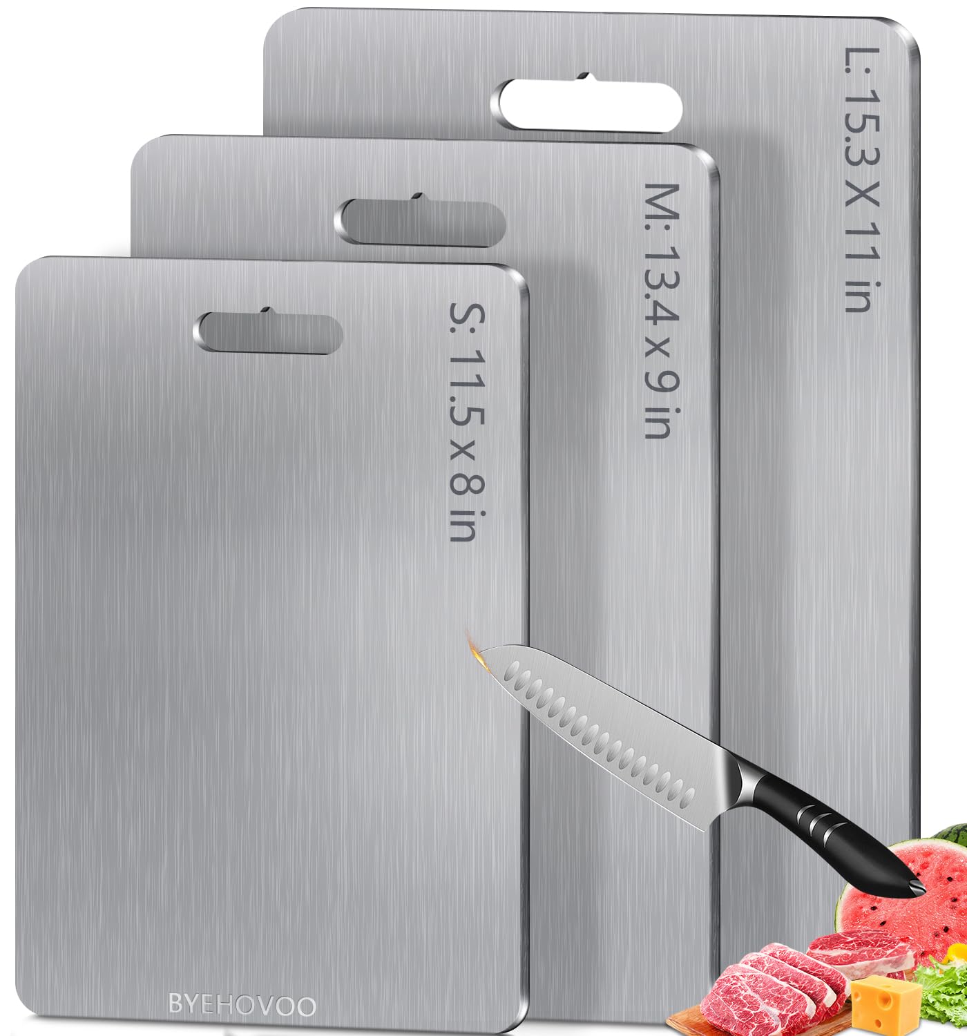 Photo 1 of Titanium Cutting Boards for Kitchen [Set of 3], Double Sided Pure Titanium Cutting Board | Easy to Clean | Dishwasher Safe | Food-Grade Raw & Cooked Foods or Outdoor Camping Chopping Board