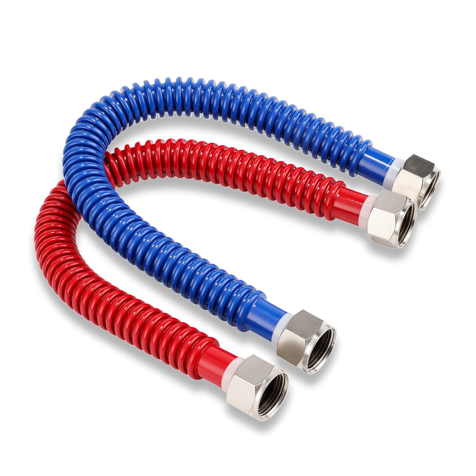 Photo 1 of PLUMBINGMASTER Stainless Steel Corrugated Water Heater Connector, 24-Inch, 1" FIP* 1" FIP red and blue color Corrugated Water flexible hose, Leak-Proof, 10-Year Warranty, 2-pack