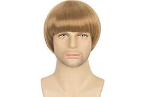Yan Dream Retro 60s Men Short Straight Bowl Cut Wig Blonde Mushroom Bob Costume Wig with Bangs