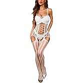 RSLOVE Womens Fishnet Bodystocking Lingerie One Piece Bodysuit Plus Size Tights