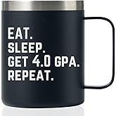 Onebttl Funny College Student Gifts Coffee Mug, School Student Gifts 12oz/350ml Stainless Steel Coffee Cup with Lid for Christmas, Birthday - Eat Sleep GPA 4 Repeat