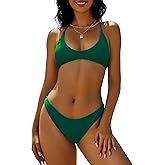 ZAFUL Women's Tie Back Padded High Cut Bralette Bikini Set Two Piece Swimsuit