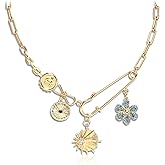 FANZE Charm Evil Eye Pendant Necklace for Women, Crystal Rhinestone Chunky Gold Paperclip Chain Adjustable, Engraved Round Coin Flower Starfish, Dainty Luck Amulet Jewelry Gift