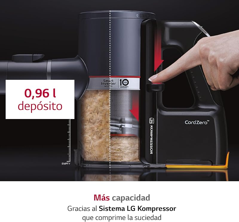 A9K-CORE2S - Aspirador Escoba, Kompressor 200W succión, con Doble batería y Sistema de compresión de Polvo, Silver