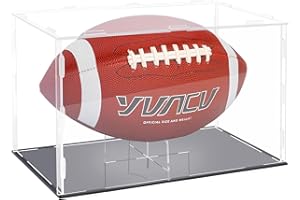GENMOUS & CO. GENMOUS Football Display Cases, Clear Acrylic Display Case with Removable Football Stand, Memorabilia - UV Protected Display Box for Autographed Football Soccer Ball