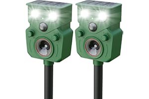 X-OCTENOL Ultrasonic Animal Repeller 2 Pack Solar Powered Squirrel Repeller Motion Sensor Deer Deterrent Rabbit Cat Dog Control Device with 5 Modes and Flashing Lights Outdoor Yard Lawn Orchard Garden