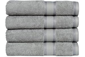Casa Lino 100% Cotton Economy Bath Towels Set Pack of 4 | Super Absorbent Quick Drying Hotel Quality Towels for Home & Daily Use | Silver, 27”x54”