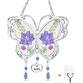 BOGDAN Crystal Butterfly Suncatcher with Pressed Flower Wings Mom Mother's Day Butterfly Glass Wind Chime Ornament Charm with Metal Heart Happy Birthday Gifts for Mom Grandma with Free Hook (Love)