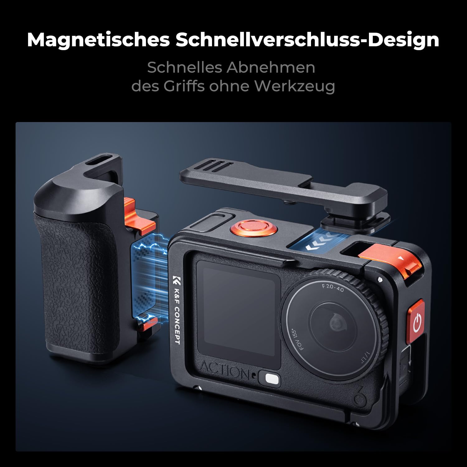 K&F CONCEPT Street Grip Kit mit Käfig, Kamera Griffhalter Set für DJI Osmo Action 6, Schnellverschluss Street Photography Griff mit Auslöser, Blitzschuh, Action Kamera Zubehör 6